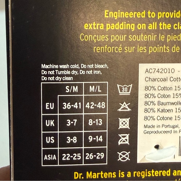 Dr. Martens Double Doc Socks 2- pair set S/M white charcoal padded - Picture 4 of 7